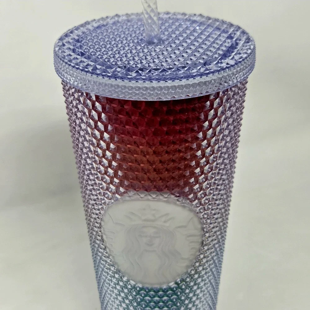 NEW Starbucks Venti Tumbler Studded Rainbow Stripe Pride Diamond Cold‎ Cup 24oz